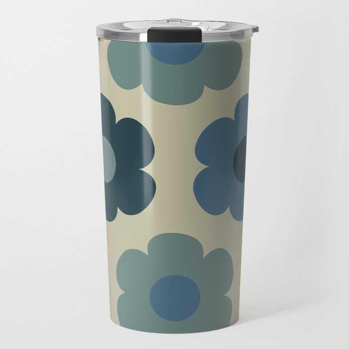 Such Cute Flowers Retro Floral Pattern in Muted Vintage Blue and Beige Travel Mug Gallery Image 1
