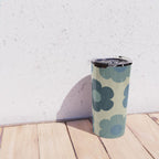 Such Cute Flowers Retro Floral Pattern in Muted Vintage Blue and Beige Travel Mug Gallery Image 4