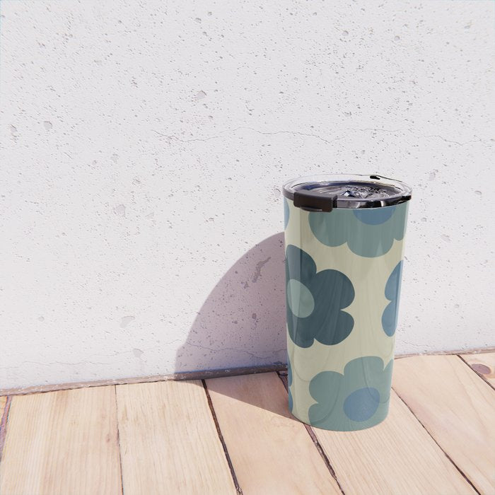 Such Cute Flowers Retro Floral Pattern in Muted Vintage Blue and Beige Travel Mug Gallery Image 4