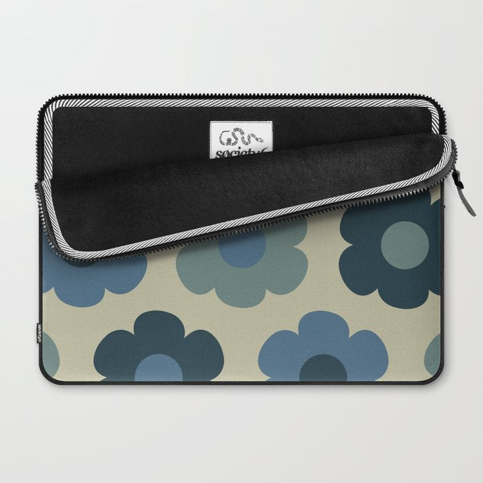 Such Cute Flowers Retro Floral Pattern in Muted Vintage Blue and Beige Laptop Sleeve Gallery Image 2