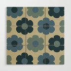 Such Cute Flowers Retro Floral Pattern in Muted Vintage Blue and Beige Wood Wall Art Gallery Image 1