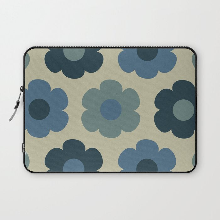 Such Cute Flowers Retro Floral Pattern in Muted Vintage Blue and Beige Laptop Sleeve Gallery Image 1