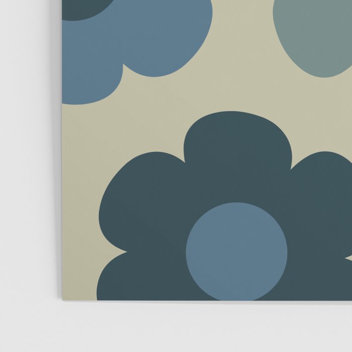 Such Cute Flowers Retro Floral Pattern in Muted Vintage Blue and Beige Poster Gallery Image 3