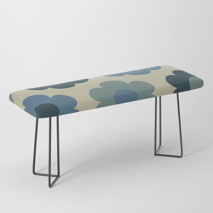 Such Cute Flowers Retro Floral Pattern in Muted Vintage Blue and Beige Bench Gallery Image 1