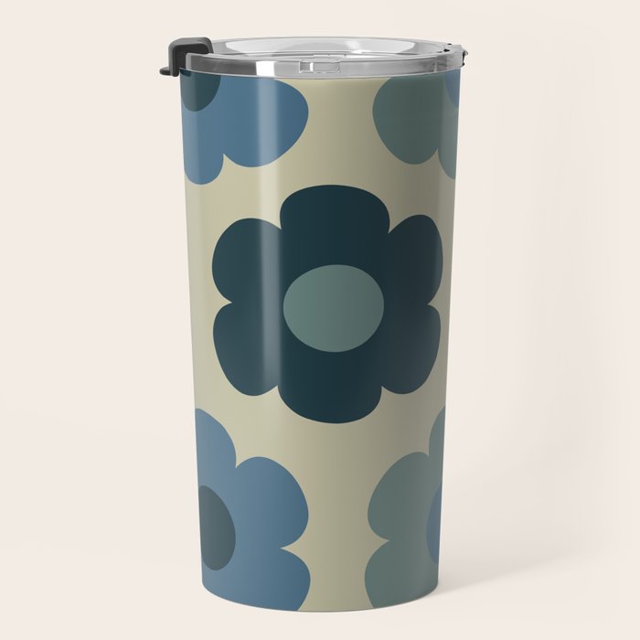 Such Cute Flowers Retro Floral Pattern in Muted Vintage Blue and Beige Travel Mug Gallery Image 3