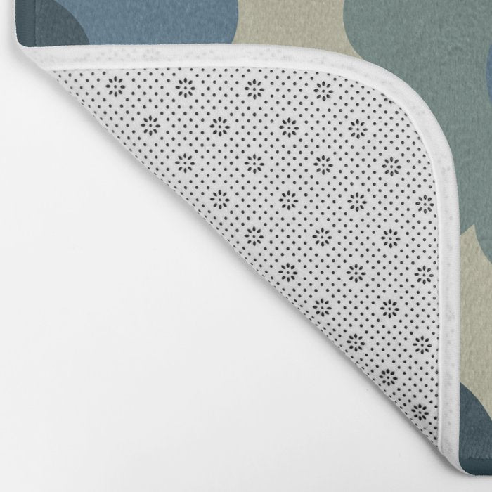 Such Cute Flowers Retro Floral Pattern in Muted Vintage Blue and Beige Bath Mat Gallery Image 2