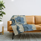 Such Cute Flowers Retro Floral Pattern in Muted Vintage Blue and Beige Throw Blanket Gallery Image 1