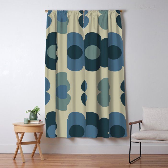Such Cute Flowers Retro Floral Pattern in Muted Vintage Blue and Beige Window Curtain Gallery Image 5