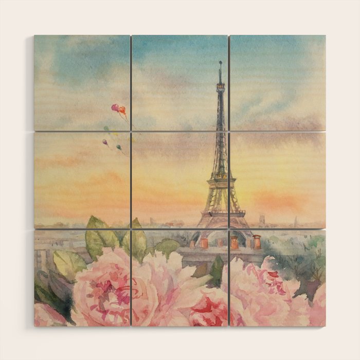 Parisian Peonies at Sunset Wood Wall Art Gallery Image 1
