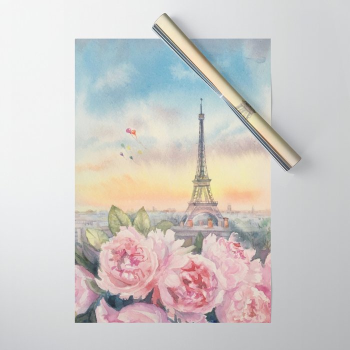 Parisian Peonies at Sunset Wrapping Paper Gallery Image 1