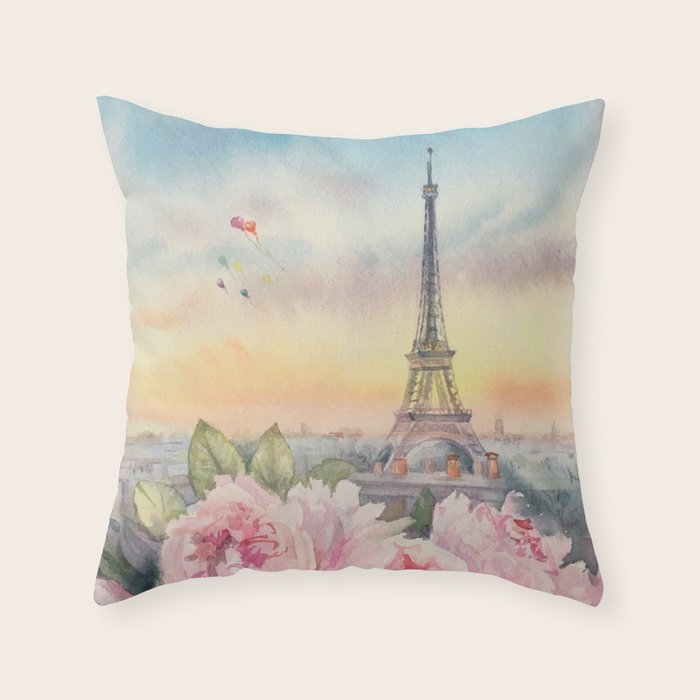 Parisian Peonies at Sunset Throw Pillow Gallery Image 1