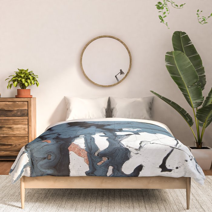 Black Diamond: A minimal, abstract mixed-media piece in black and blue by Alyssa Hamilton Art Comforter Gallery Image 3