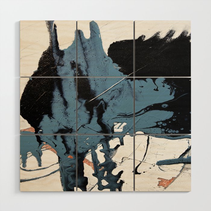 Black Diamond: A minimal, abstract mixed-media piece in black and blue by Alyssa Hamilton Art Wood Wall Art Gallery Image 1
