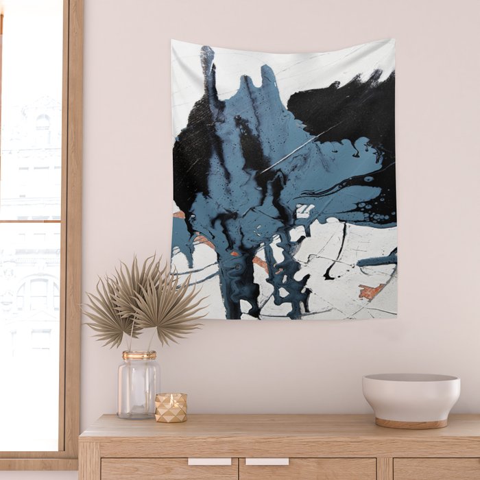 Black Diamond: A minimal, abstract mixed-media piece in black and blue by Alyssa Hamilton Art Wall Tapestry Gallery Image 2