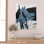 Black Diamond: A minimal, abstract mixed-media piece in black and blue by Alyssa Hamilton Art Wall Tapestry Gallery Image 2