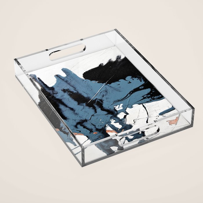 Black Diamond: A minimal, abstract mixed-media piece in black and blue by Alyssa Hamilton Art Acrylic Tray Gallery Image 1