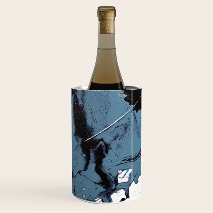 Black Diamond: A minimal, abstract mixed-media piece in black and blue by Alyssa Hamilton Art Wine Chiller Gallery Image 1
