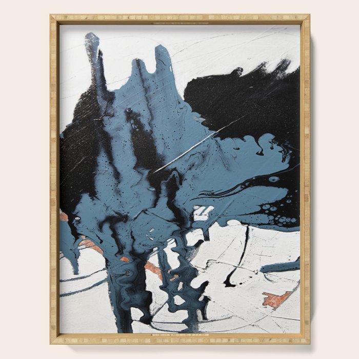 Black Diamond: A minimal, abstract mixed-media piece in black and blue by Alyssa Hamilton Art Serving Tray Gallery Image 1