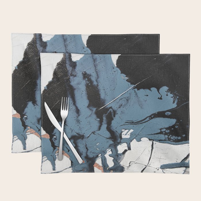 Black Diamond: A minimal, abstract mixed-media piece in black and blue by Alyssa Hamilton Art Placemat Gallery Image 1