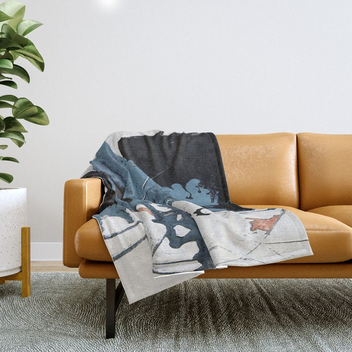 Black Diamond: A minimal, abstract mixed-media piece in black and blue by Alyssa Hamilton Art Throw Blanket Gallery Image 1