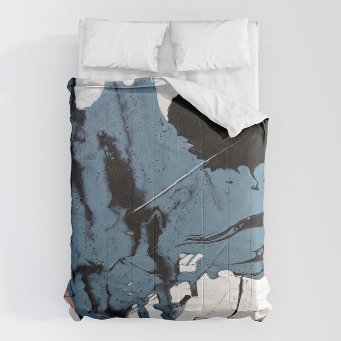 Black Diamond: A minimal, abstract mixed-media piece in black and blue by Alyssa Hamilton Art Comforter Gallery Image 1