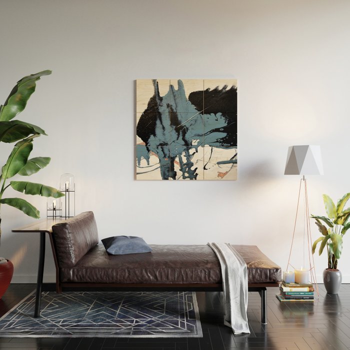 Black Diamond: A minimal, abstract mixed-media piece in black and blue by Alyssa Hamilton Art Wood Wall Art Gallery Image 2