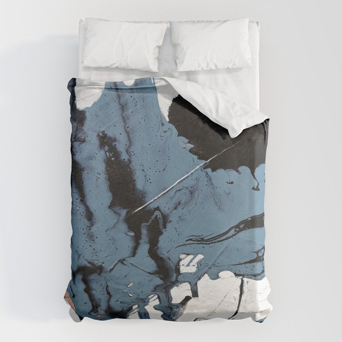Black Diamond: A minimal, abstract mixed-media piece in black and blue by Alyssa Hamilton Art Duvet Cover Gallery Image 6
