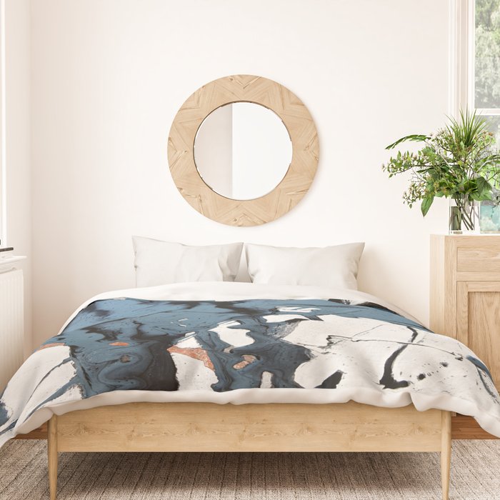 Black Diamond: A minimal, abstract mixed-media piece in black and blue by Alyssa Hamilton Art Duvet Cover Gallery Image 3