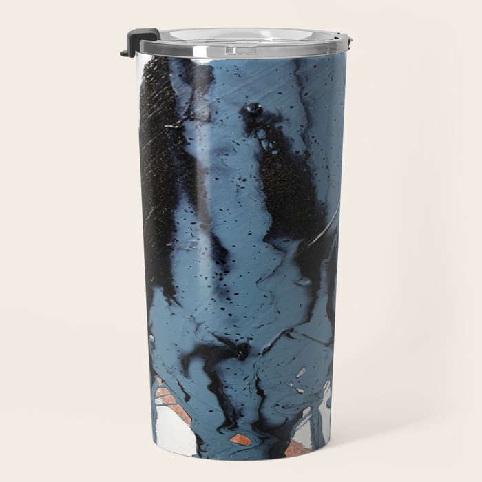 Black Diamond: A minimal, abstract mixed-media piece in black and blue by Alyssa Hamilton Art Travel Mug Gallery Image 3