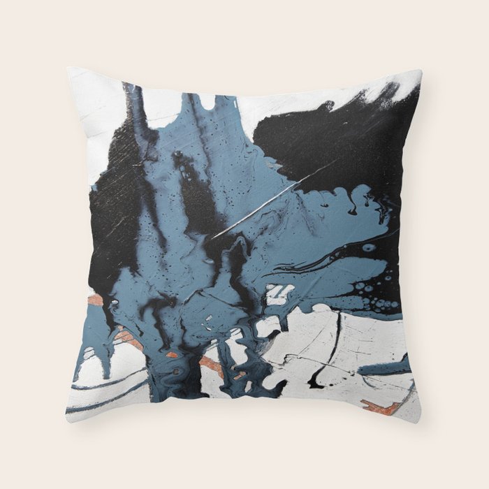 Black Diamond: A minimal, abstract mixed-media piece in black and blue by Alyssa Hamilton Art Throw Pillow Gallery Image 6