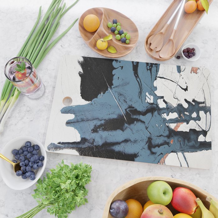 Black Diamond: A minimal, abstract mixed-media piece in black and blue by Alyssa Hamilton Art Cutting Board Gallery Image 2