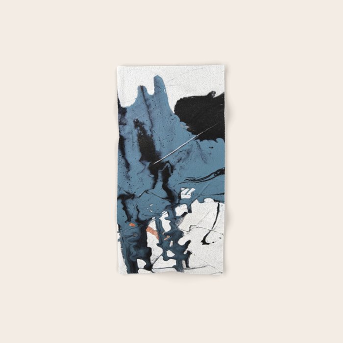 Black Diamond: A minimal, abstract mixed-media piece in black and blue by Alyssa Hamilton Art Bath Towel Gallery Image 1