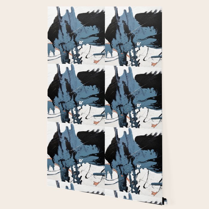 Black Diamond: A minimal, abstract mixed-media piece in black and blue by Alyssa Hamilton Art Wallpaper Gallery Image 2
