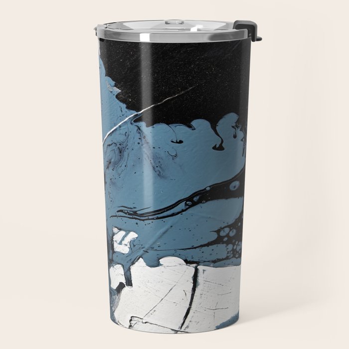 Black Diamond: A minimal, abstract mixed-media piece in black and blue by Alyssa Hamilton Art Travel Mug Gallery Image 2
