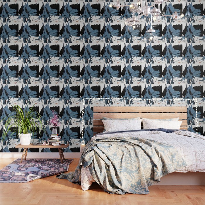 Black Diamond: A minimal, abstract mixed-media piece in black and blue by Alyssa Hamilton Art Wallpaper Gallery Image 1