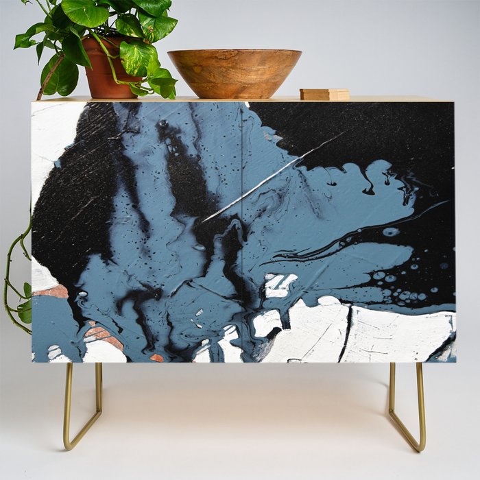 Black Diamond: A minimal, abstract mixed-media piece in black and blue by Alyssa Hamilton Art Credenza Gallery Image 1