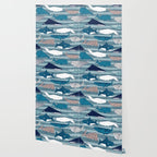 Origami Sea // linen texture and nautical stripes background teal white and taupe whales Wallpaper Gallery Image 2