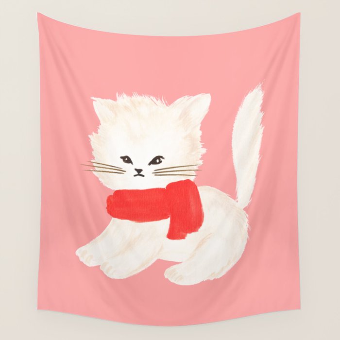 Fluffy Kitten - Pink Wall Tapestry Gallery Image 4