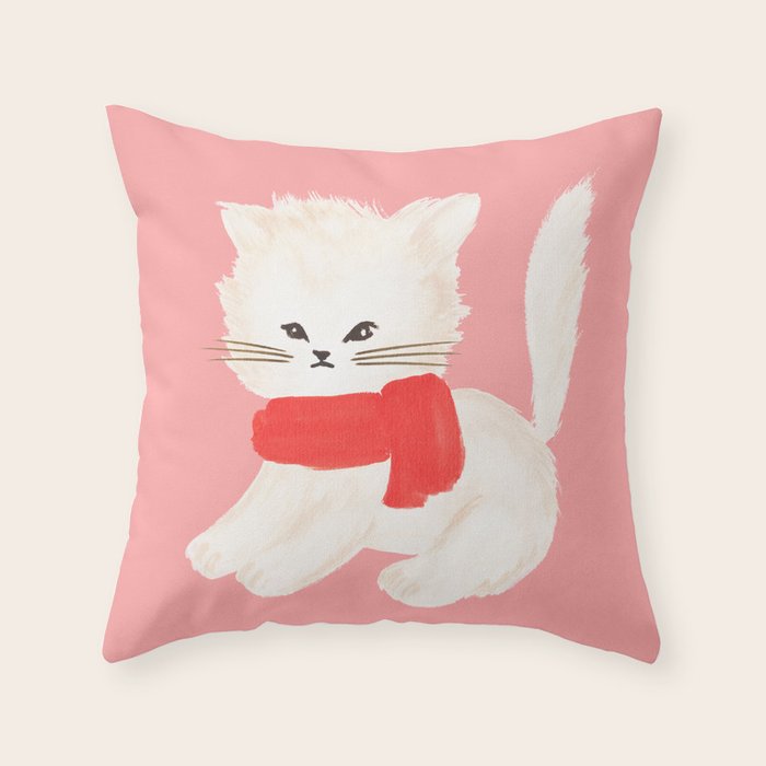 Fluffy Kitten - Pink Throw Pillow Gallery Image 6