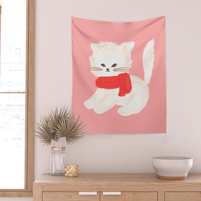 Fluffy Kitten - Pink Wall Tapestry Gallery Image 2