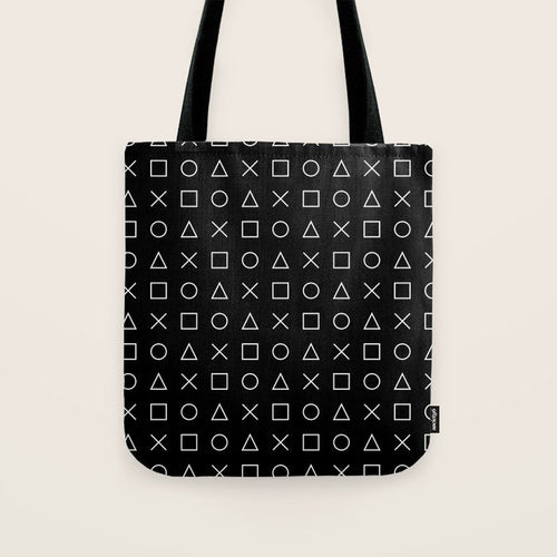 Gamer Pattern Black And White  - Gaming Design Black Tote Bag Gallery Image 1