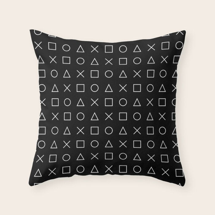 gamer pattern black and white  - gaming design black Throw Pillow