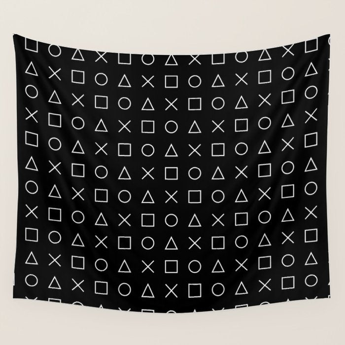 gamer pattern black and white  - gaming design black Wall Tapestry Gallery Image 1