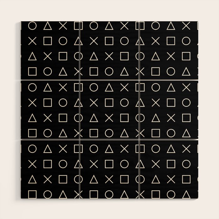gamer pattern black and white  - gaming design black Wood Wall Art Gallery Image 1