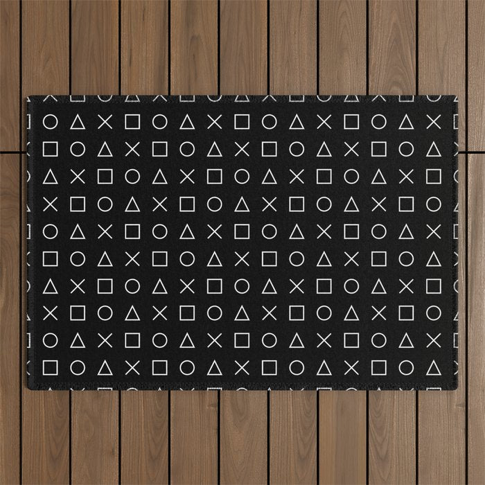gamer pattern black and white  - gaming design black Outdoor Rug Gallery Image 1