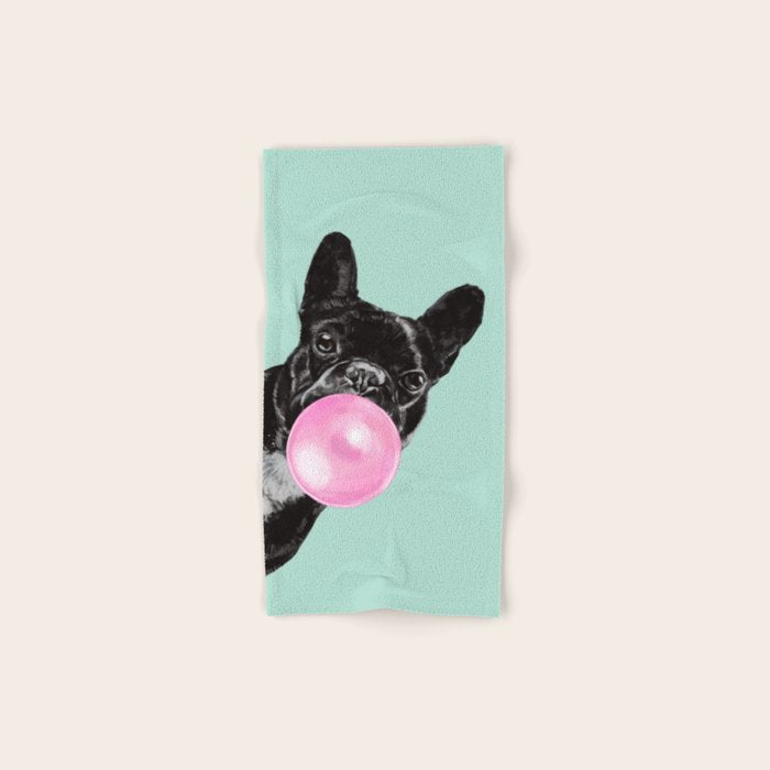 Bubble Gum Sneaky French Bulldog in Green Hand & Bath Towel Gallery Image 1