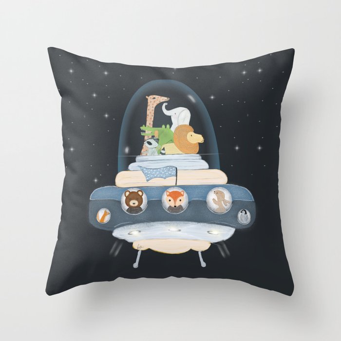 lets all go to space Throw Pillow Gallery Image 1