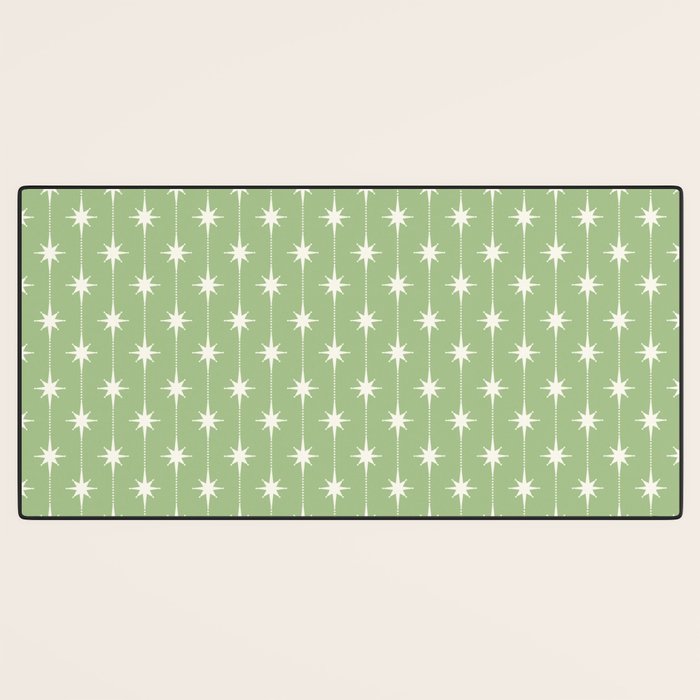 Midcentury Stars and Dots Light Sage Green and Cream Pattern Desk Mat Gallery Image 3