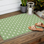 Midcentury Stars and Dots Light Sage Green and Cream Pattern Outdoor Rug Gallery Image 2