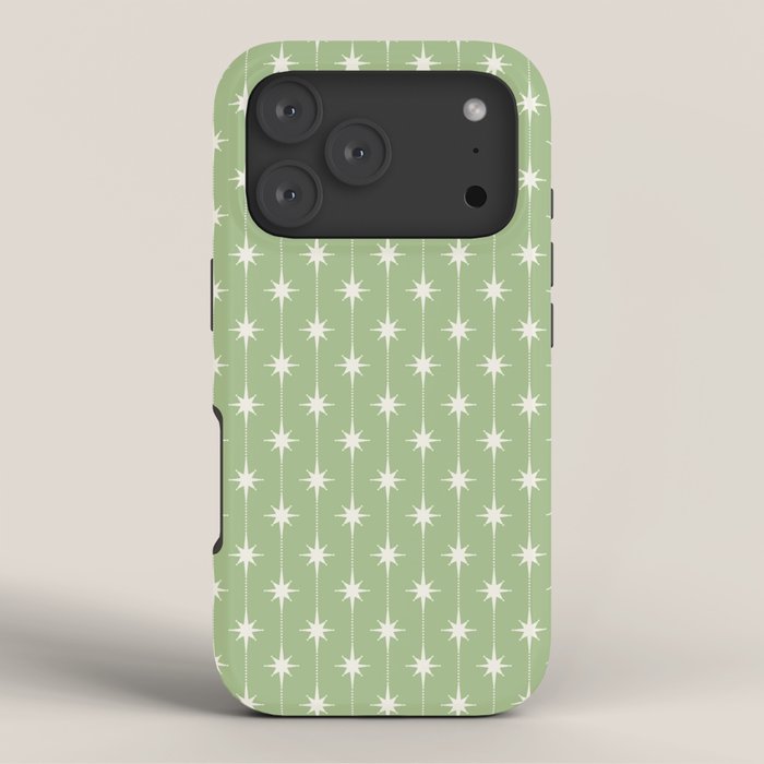 Midcentury Stars and Dots Light Sage Green and Cream Pattern iPhone Case Gallery Image 3